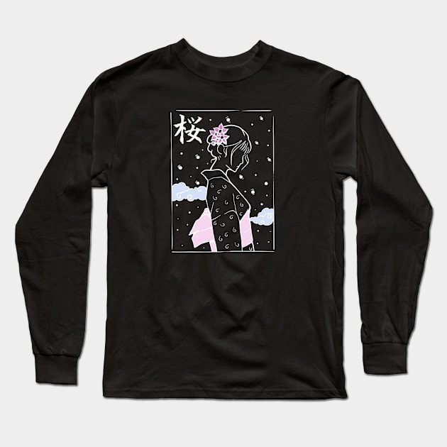 Spring Sakura Girl Long Sleeve T-Shirt by D2ARTM